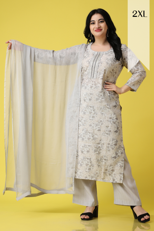 Silver Cloud Modal Suit With Handwork