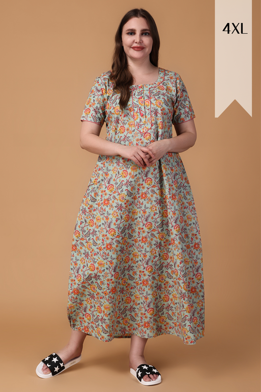 Muted Pista Floral Night Gown