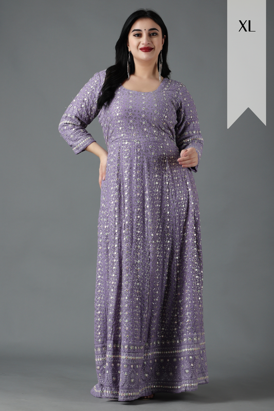 Wistful Purple Mirrored Anarkali Dress