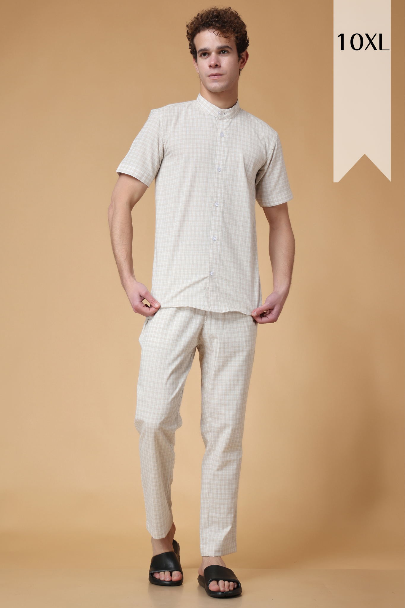 Buy Plus Size ​Almond Checked Lounge Wear Set At Apella | Sizes XS to 10 XL | India | Free Delivery | Customized