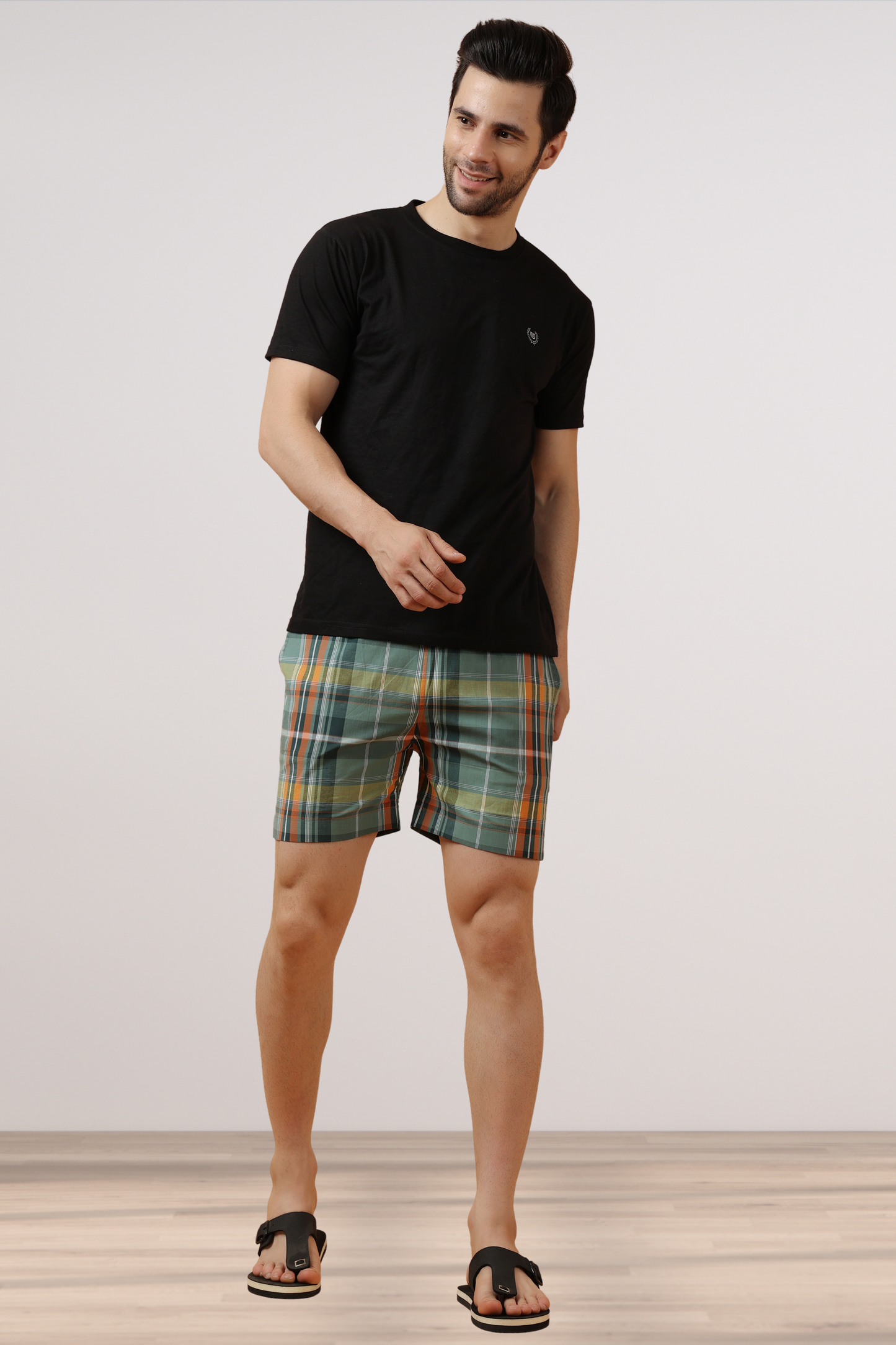 Pine Green Poplin Cotton Shorts