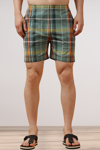 Pine Green Poplin Cotton Shorts