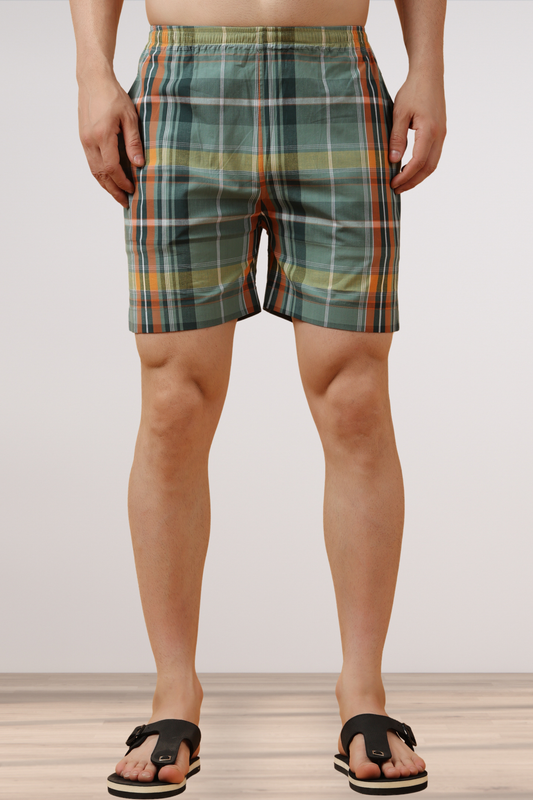 Pine Green Poplin Cotton Shorts