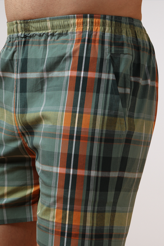 Pine Green Poplin Cotton Shorts