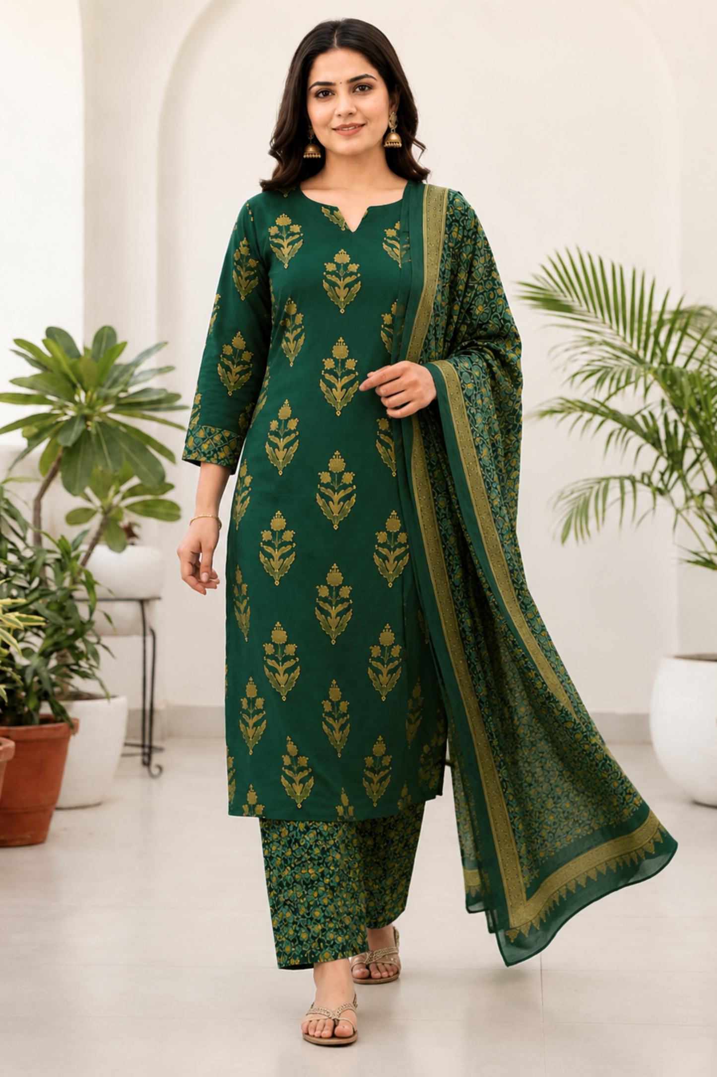 Forest Muse Block Printed Cotton Suit