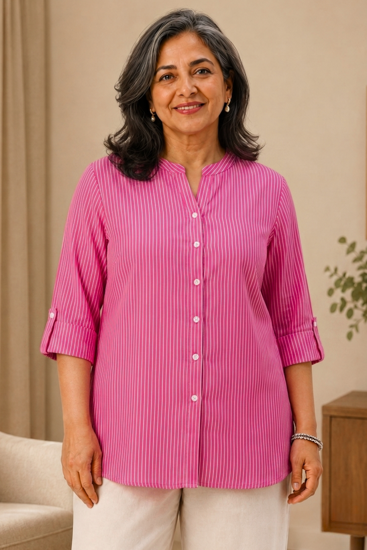 Pink Aura Striped Short Kurta