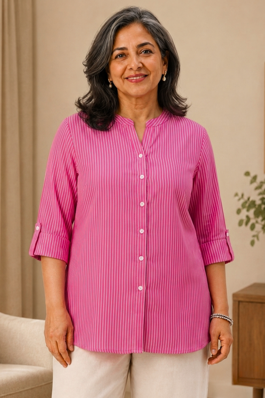 Pink Aura Striped Short Kurta