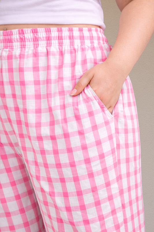Pink Checked Cotton Pajama Pant
