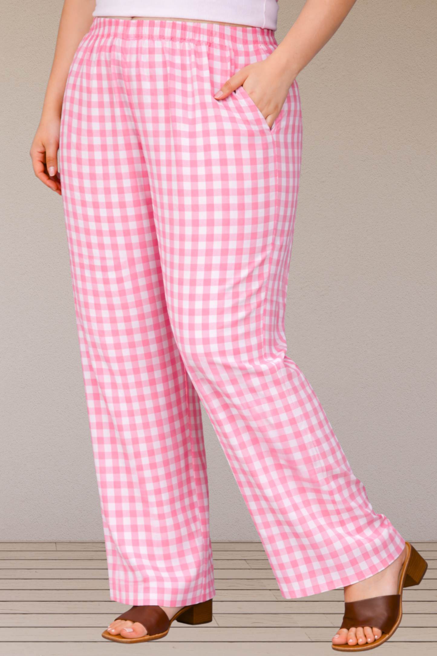 Pink Checked Cotton Pajama Pant