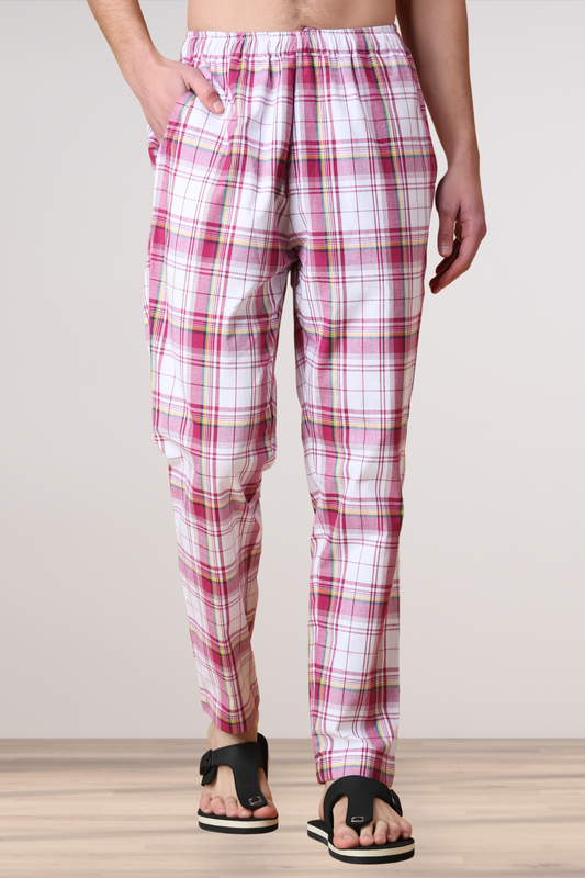Pink Checked Cotton Pant Pajama