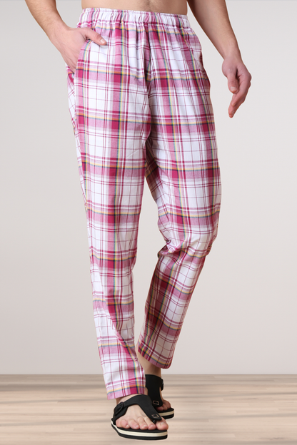 Pink Checked Cotton Pant Pajama