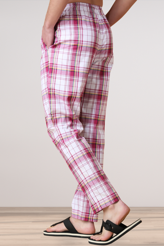 Pink Checked Cotton Pant Pajama