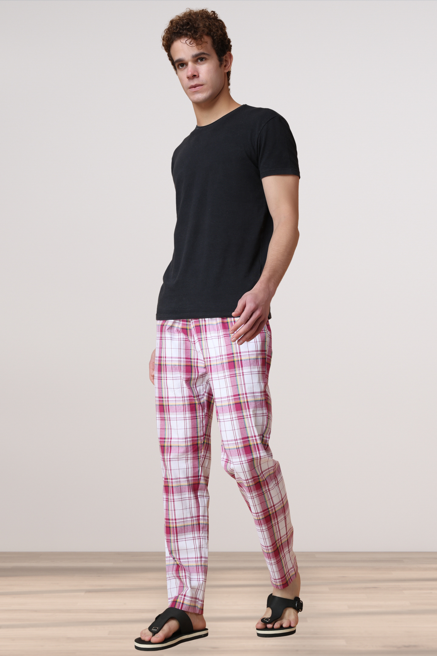 Pink Checked Cotton Pant Pajama