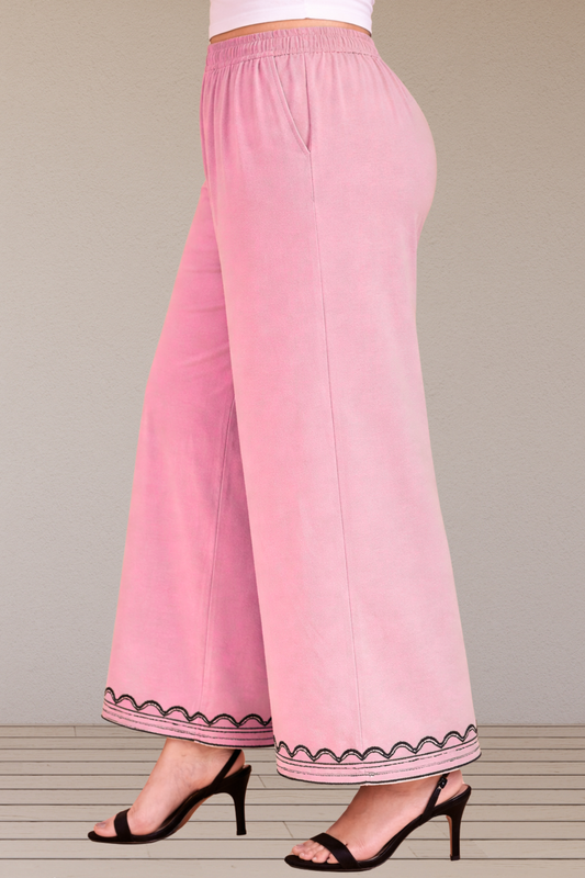Pink Detailed Rayon Palazzo