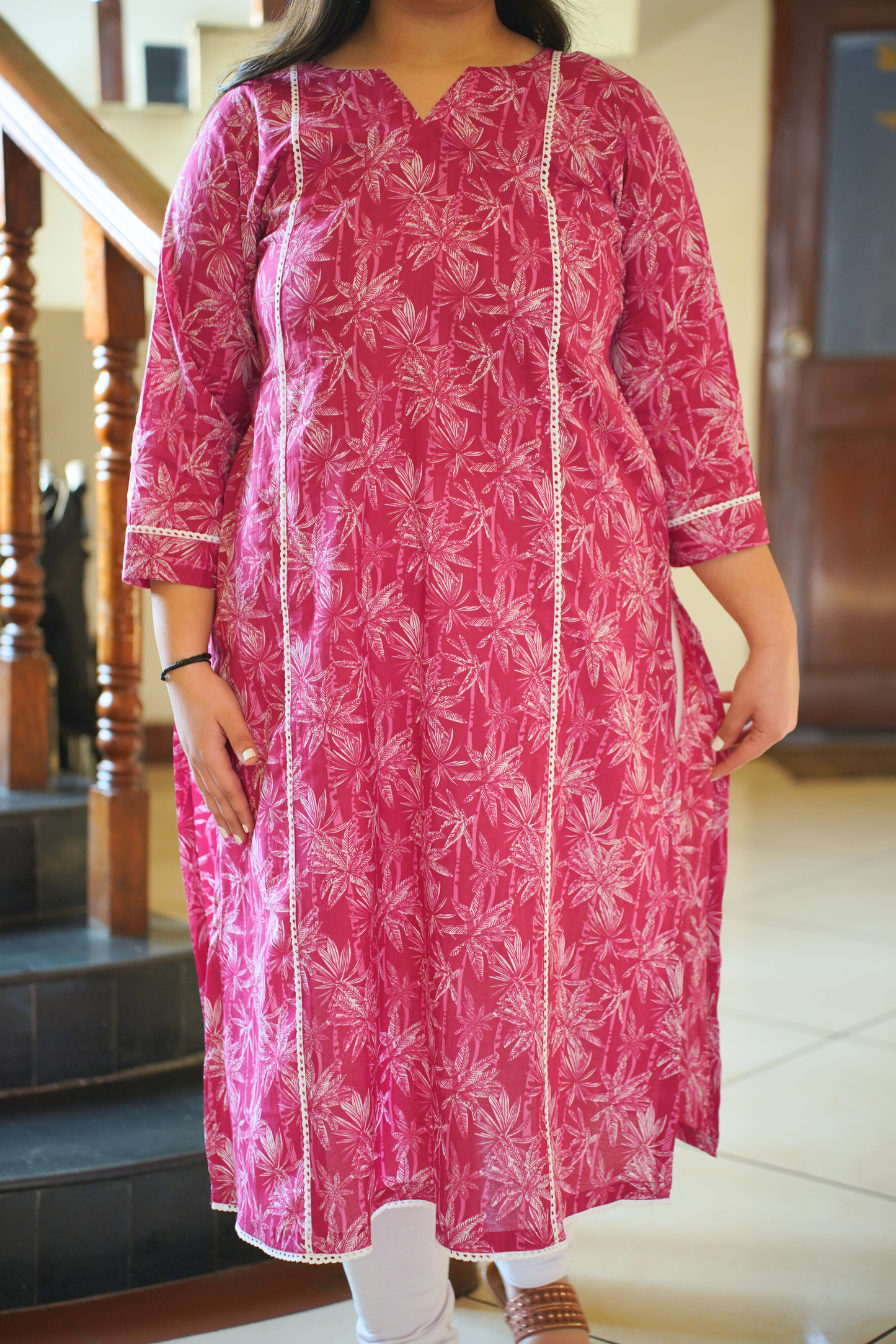 Pink Floral Cotton Kurta