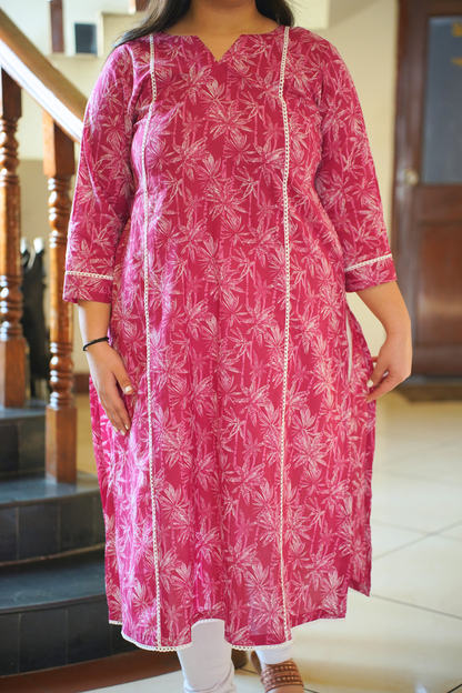 Pink Floral Cotton Kurta