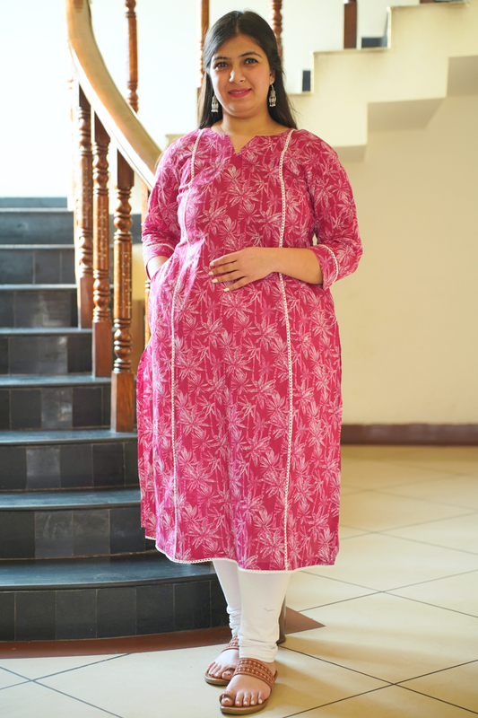 Pink Floral Cotton Kurta