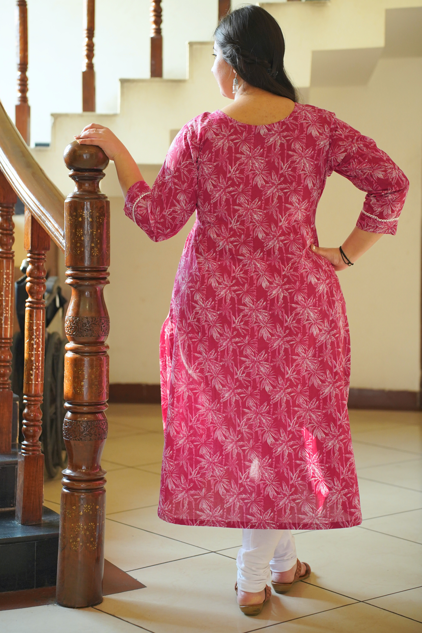 Pink Floral Cotton Kurta