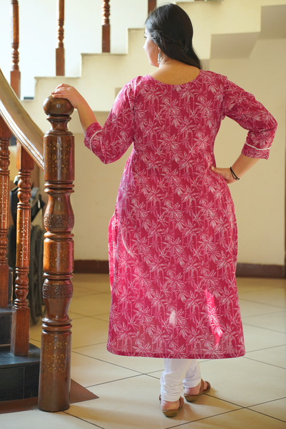Pink Floral Cotton Kurta