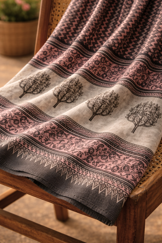 Pink Printed Cotton Dupatta
