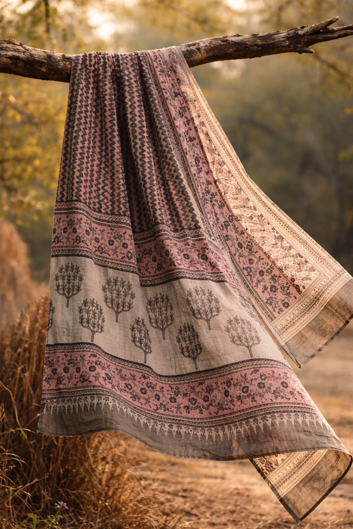 Pink Printed Cotton Dupatta