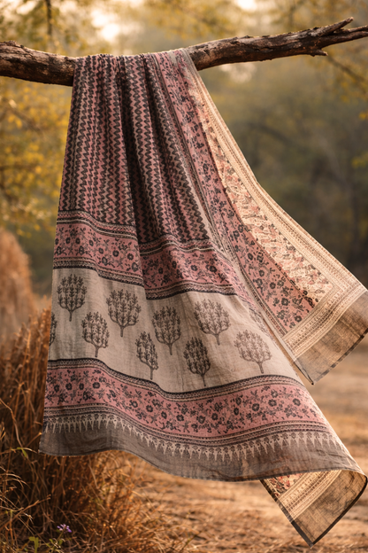 Pink Printed Cotton Dupatta