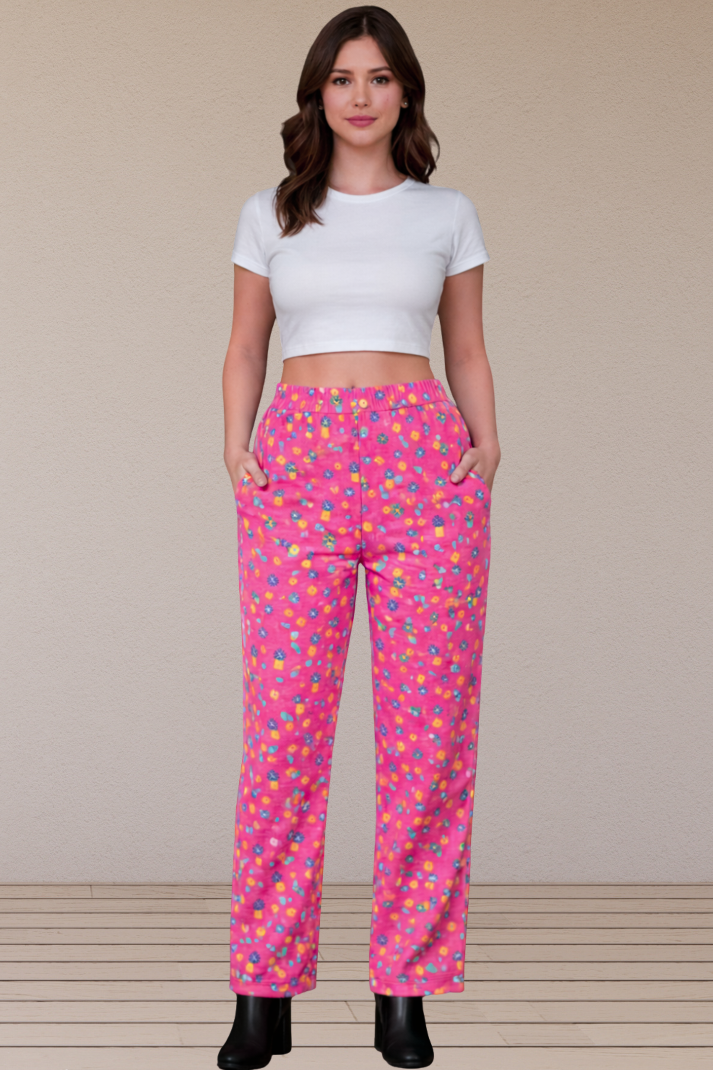 Pink Printed Lycra Pant