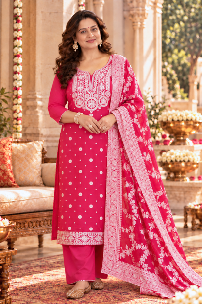 Pink Carnation Crepe Suit Set