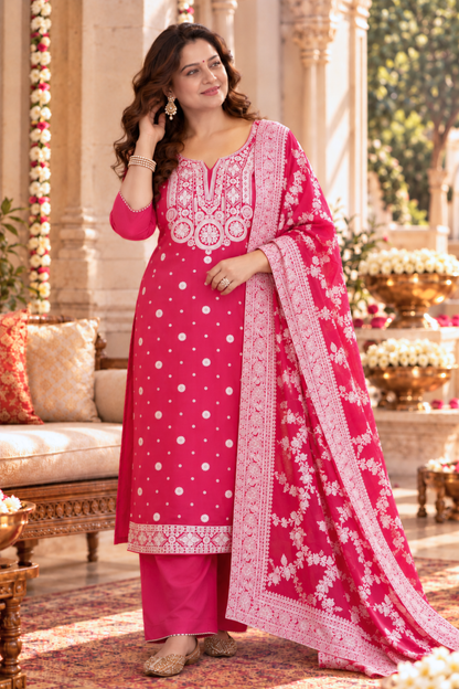 Pink Carnation Crepe Suit Set
