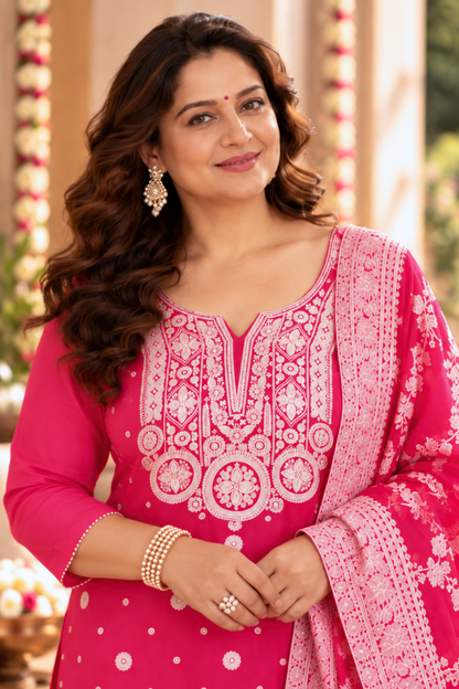 Pink Carnation Crepe Suit Set