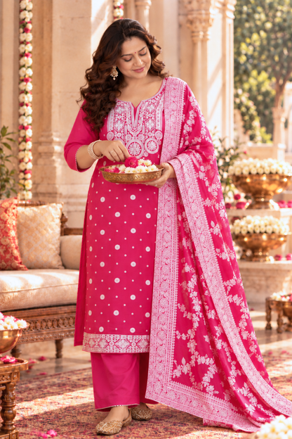 Pink Carnation Crepe Suit Set