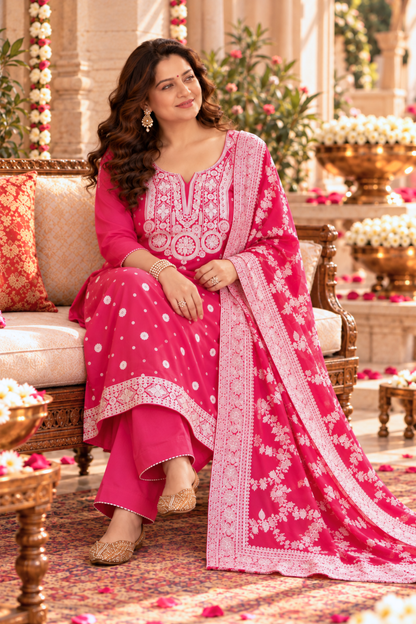 Pink Carnation Crepe Suit Set
