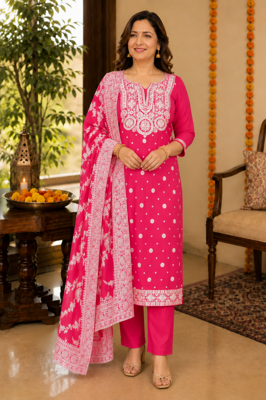 Pink Carnation Crepe Suit Set
