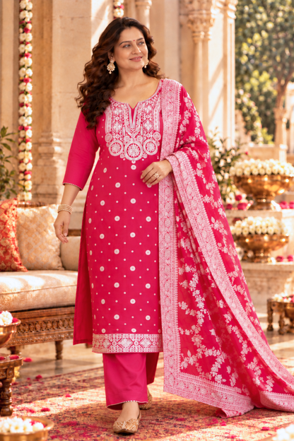 Pink Carnation Crepe Suit Set