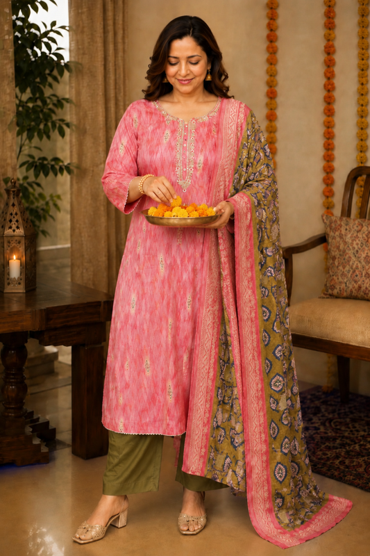 Pink Henna Muslin Suit Set