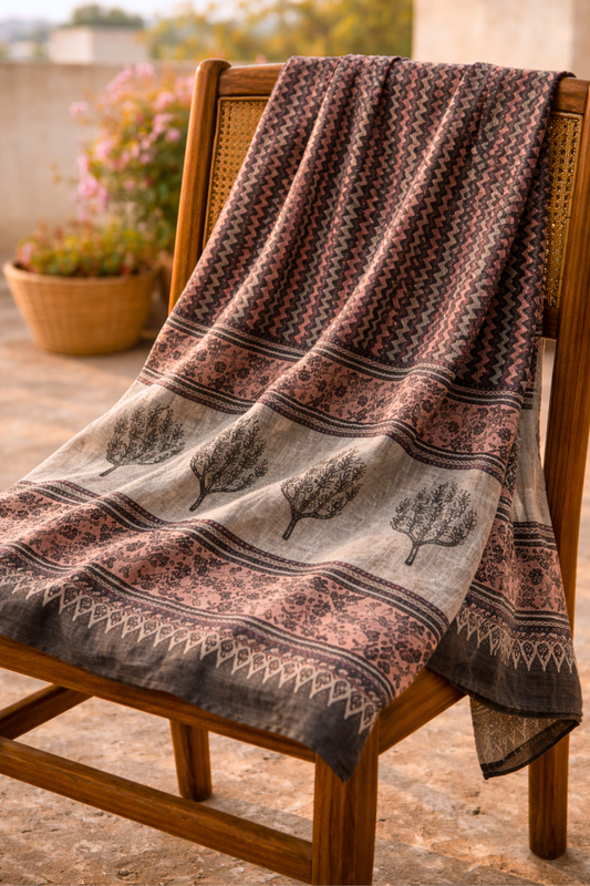 Pink Printed Cotton Dupatta