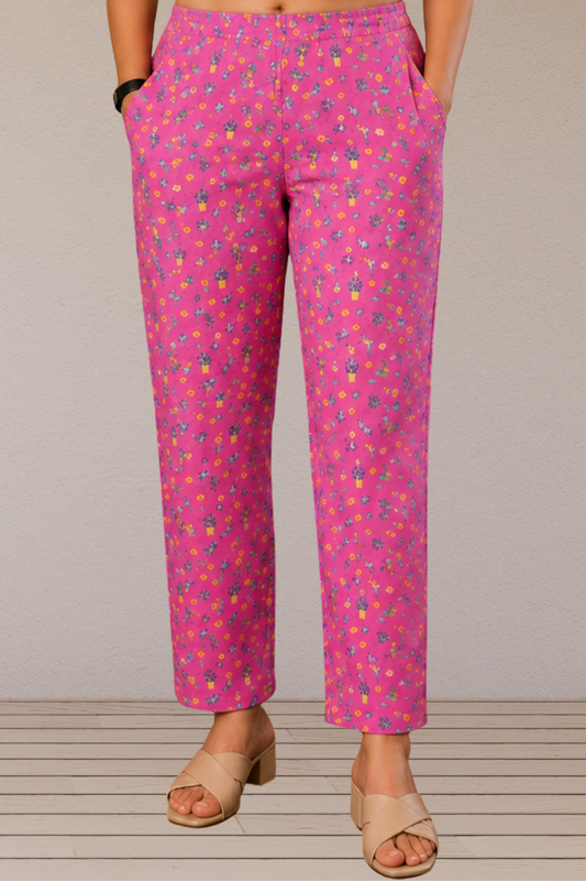 Pink Printed Lycra Pant