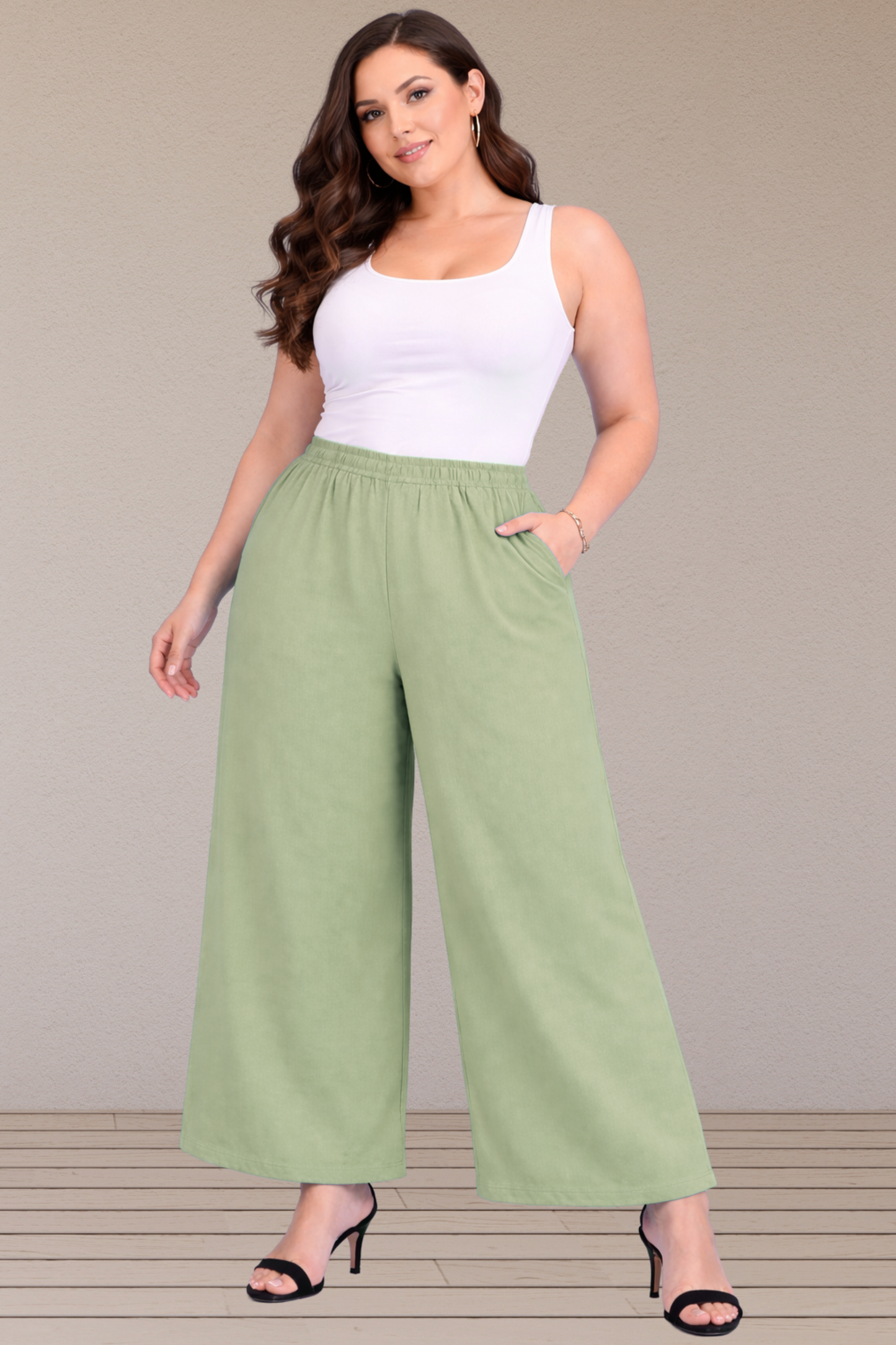 Pista Green Cotton Flared Pant