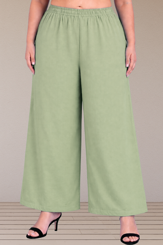 Pista Green Cotton Flared Pant
