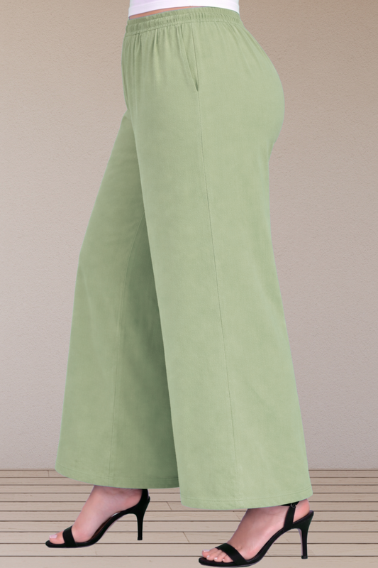 Pista Green Cotton Flared Pant