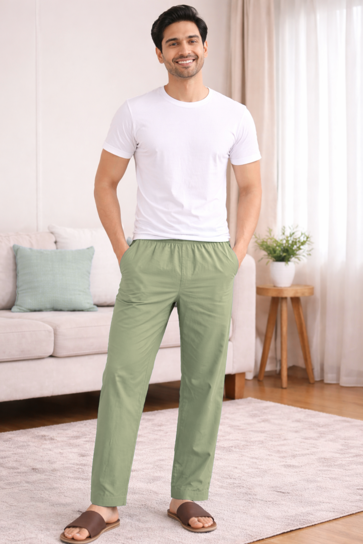 Pista Green Cotton Pant Pajama