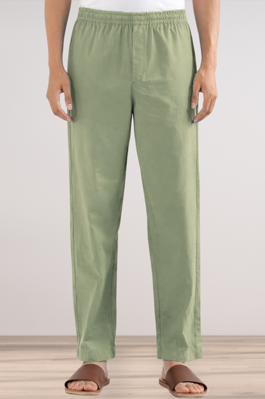Pista Green Cotton Pant Pajama