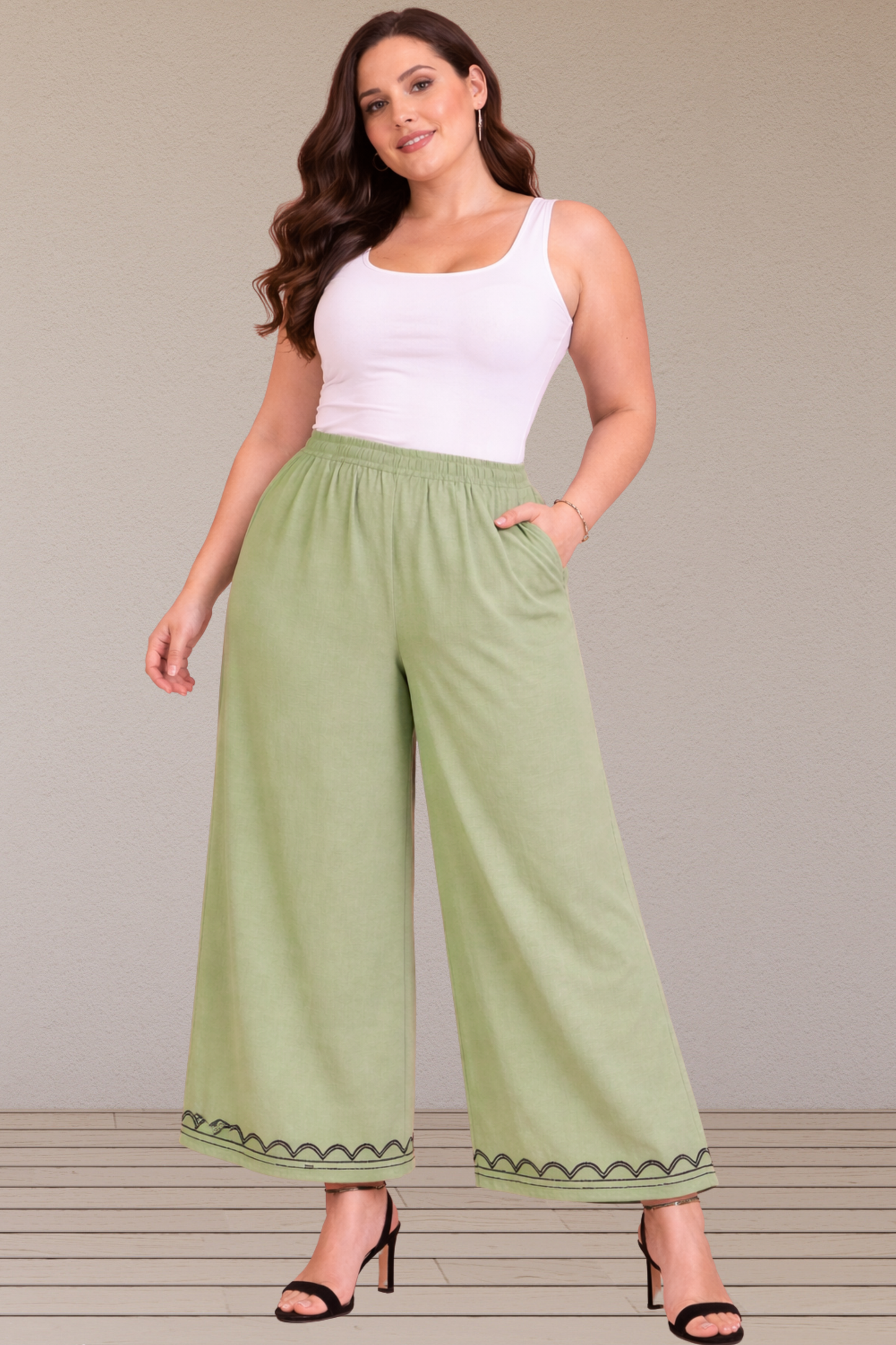 Pista Green Detailed Rayon Palazzo