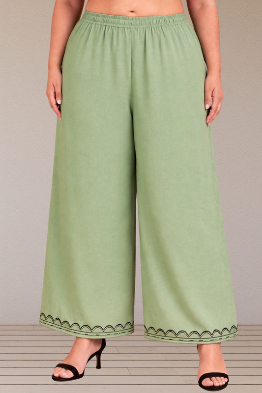 Pista Green Detailed Rayon Palazzo