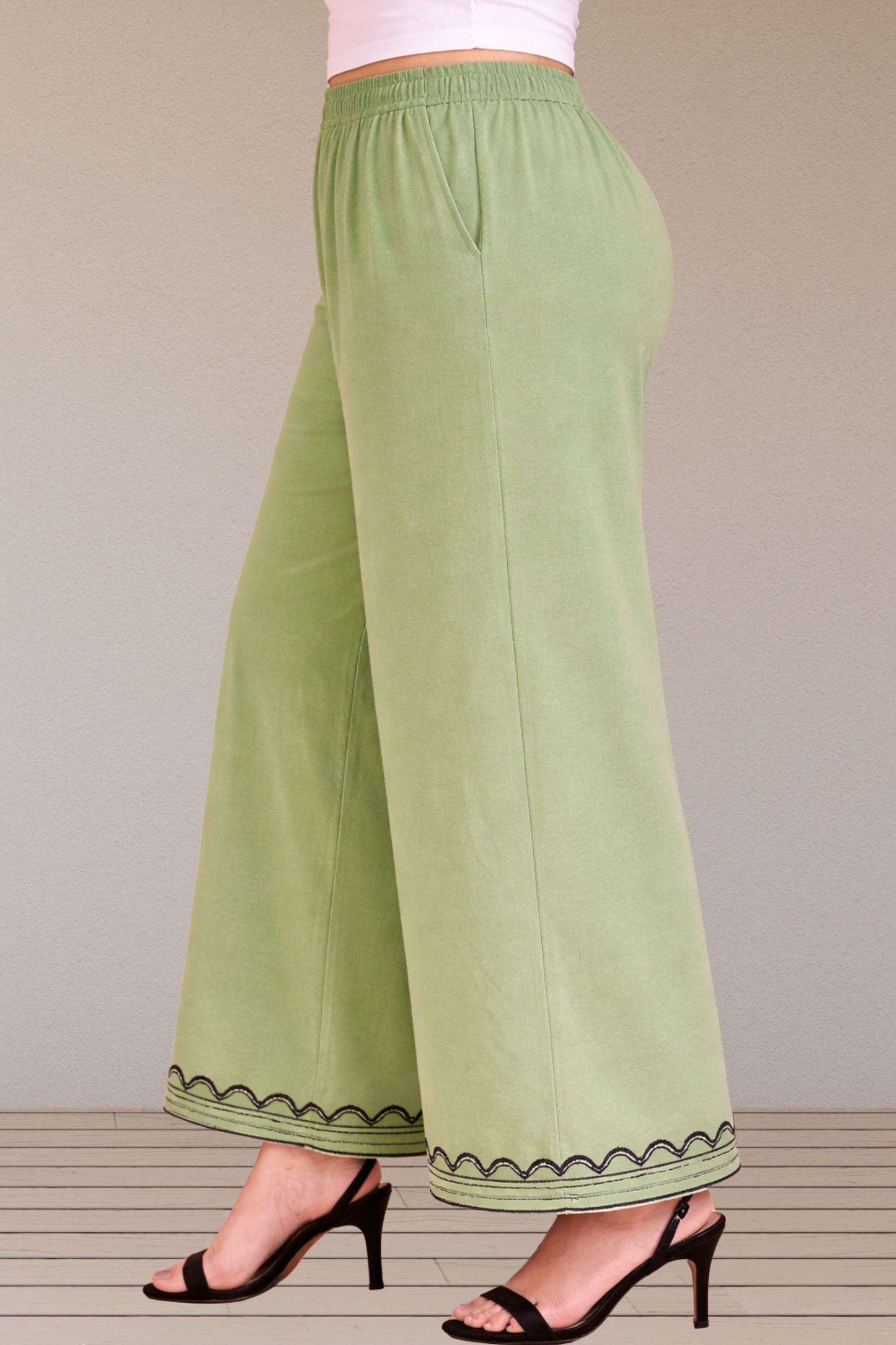 Pista Green Detailed Rayon Palazzo