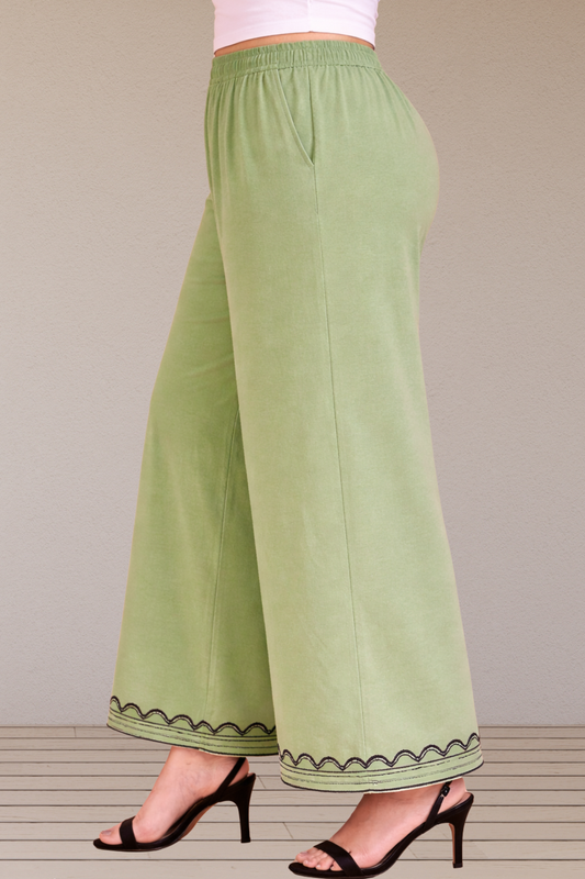 Pista Green Detailed Rayon Palazzo