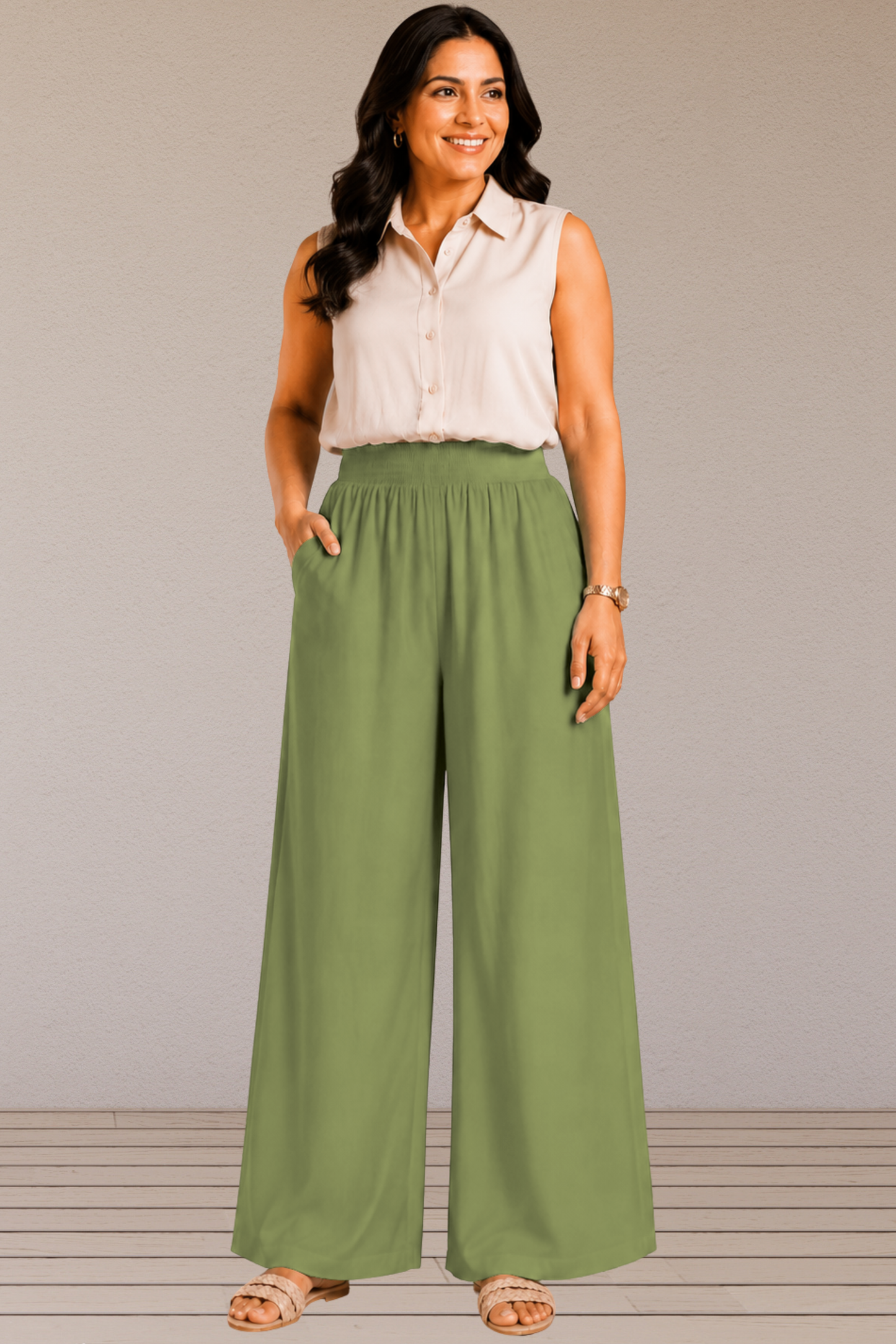 Pista Green Flared Palazzo Pant