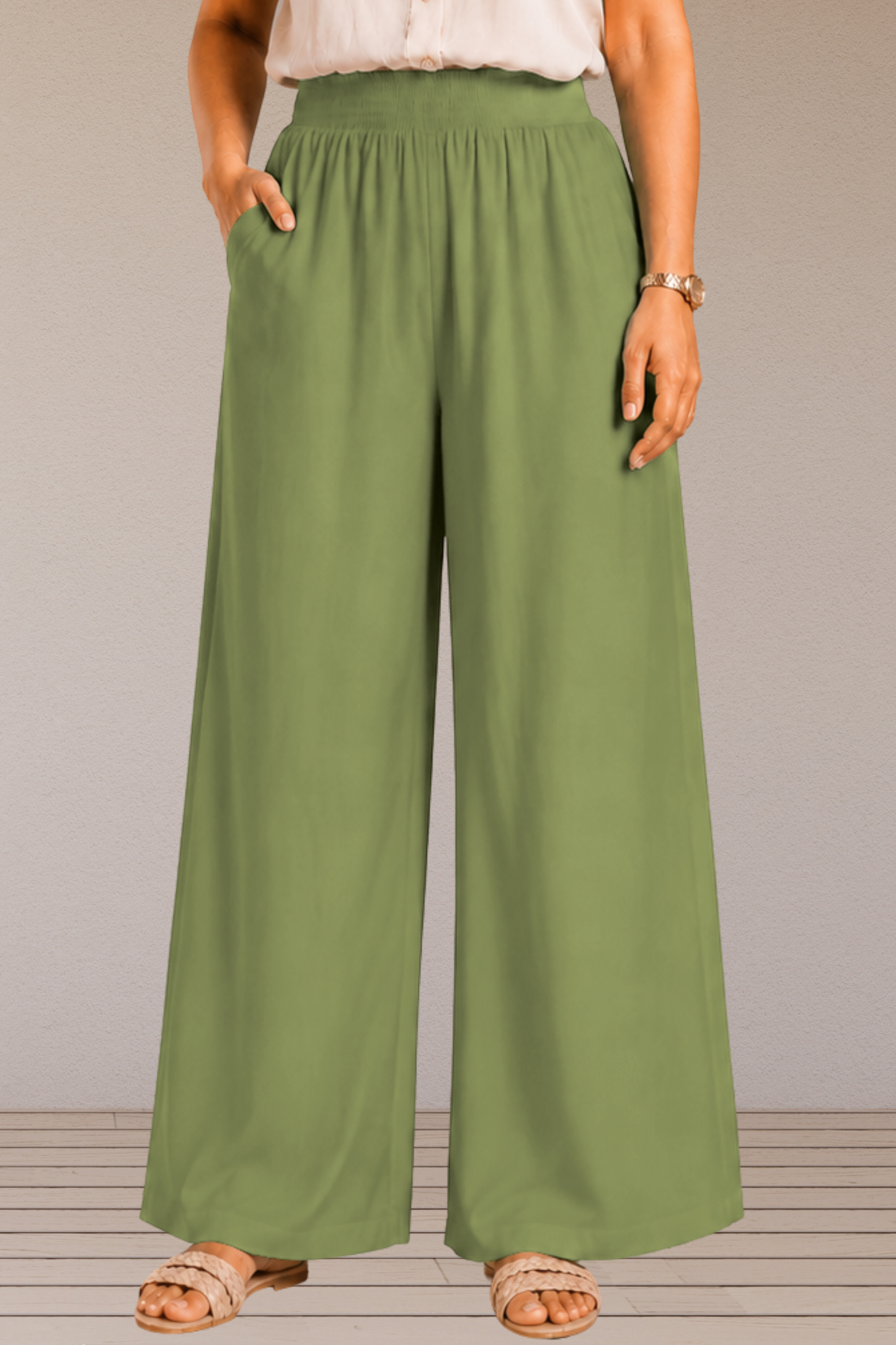 Pista Green Flared Palazzo Pant