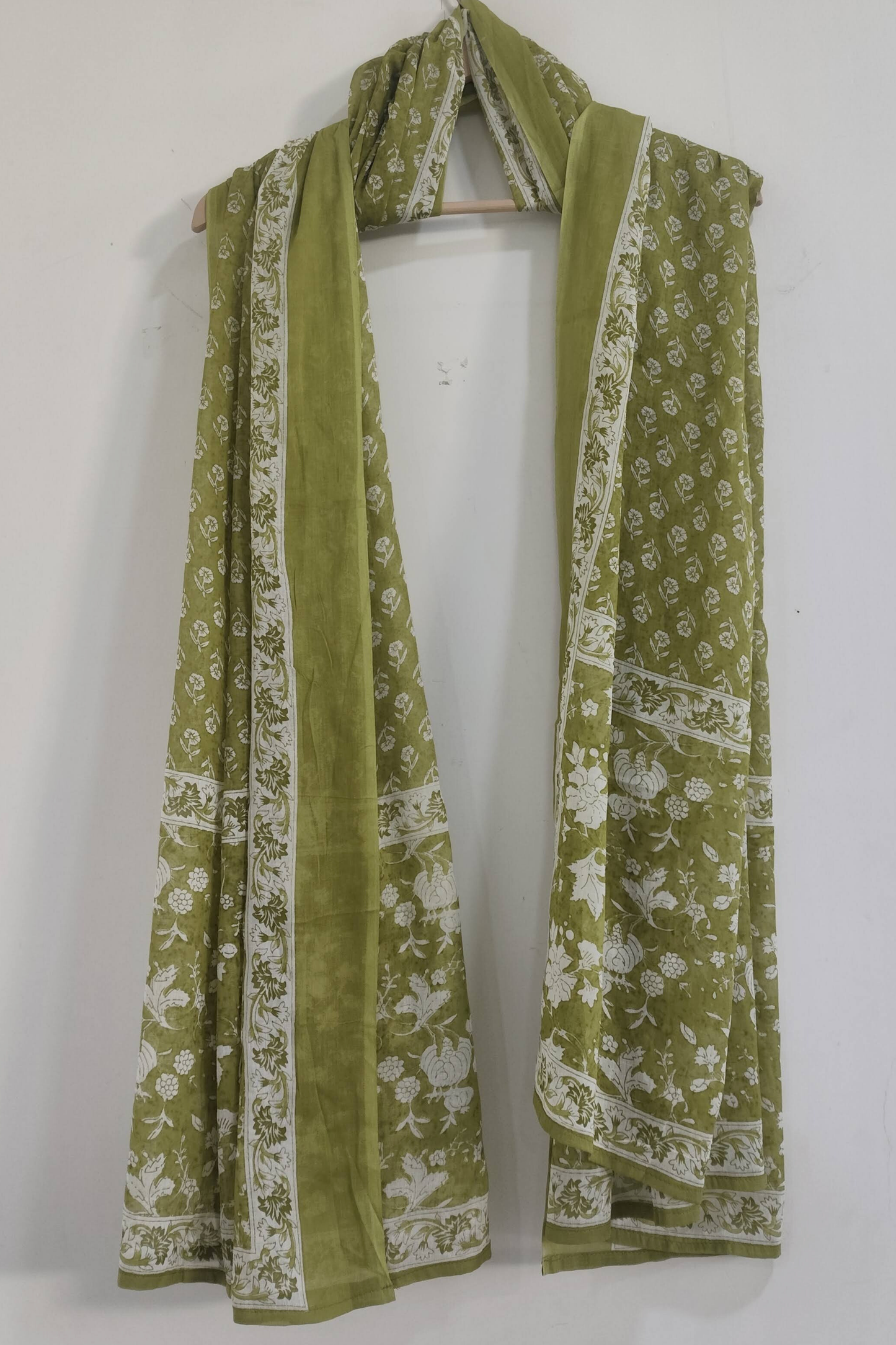 Pista Green Floral Cotton Dupatta
