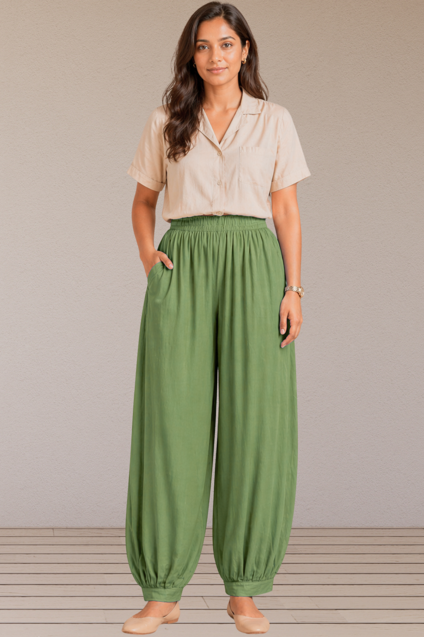 Pista Green Rayon Afghani Pants